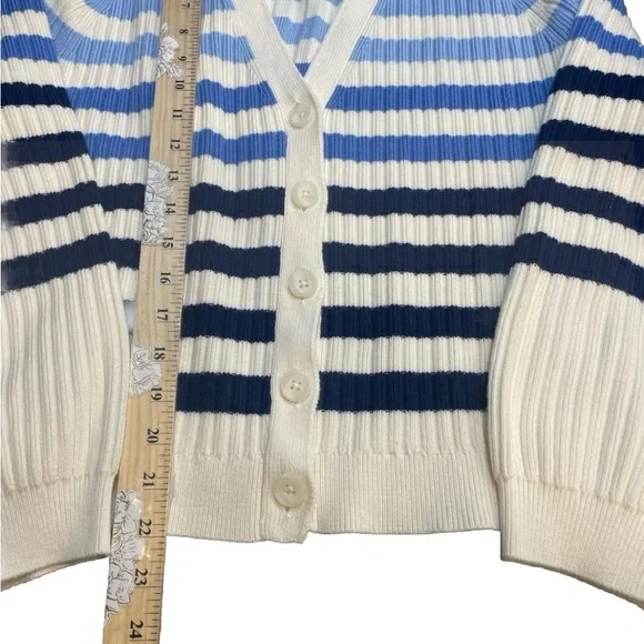 Talbots Women's Size Petite Large V Neck Breton Striped Cardigan Sweater - Picture 5 of 7